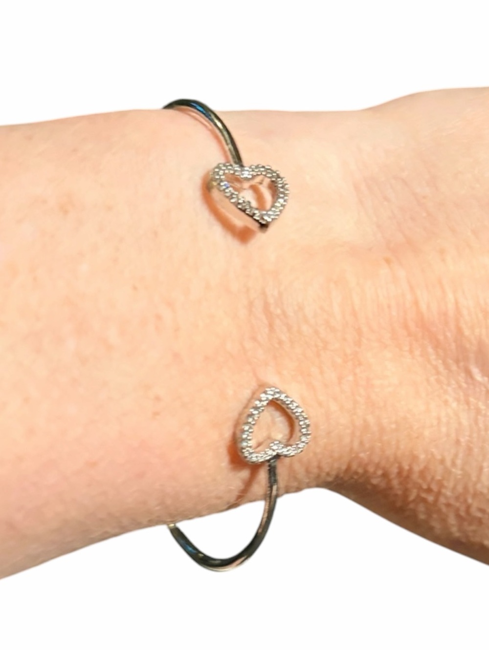 Open Heart Pavé Cuff Bracelet in Silver with Original Box
